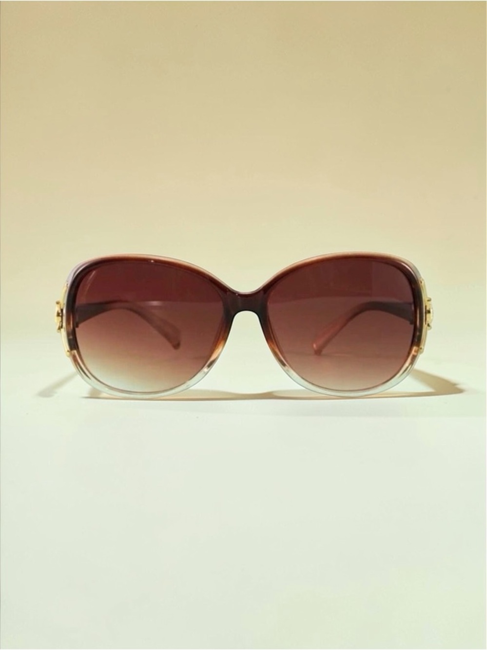 Brown & Gold Ombre Oversized Polarized Sunglasses New with Case